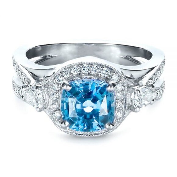 925 Silver Plated Blue Exquisite, Noble Cross Ring, FB16FA1051 - Picture 2 of 7